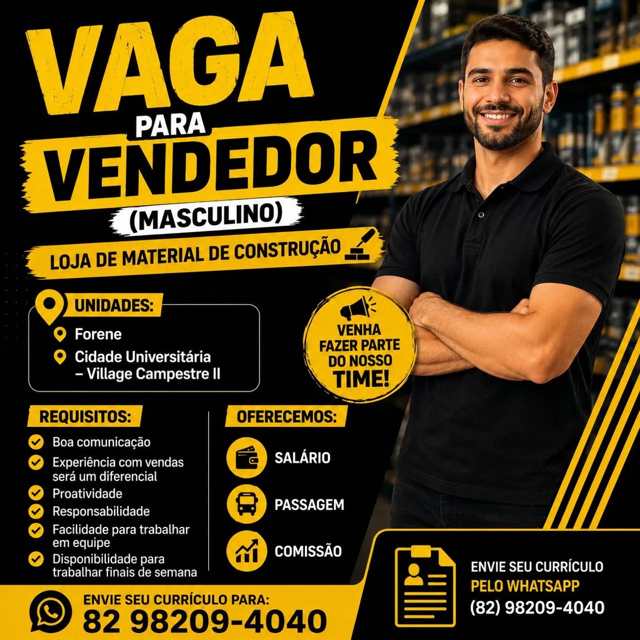 Vaga Gerente e Vendedor