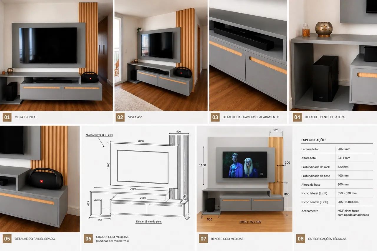 Rack com painel de TV com detalhe ripado - Foto 2
