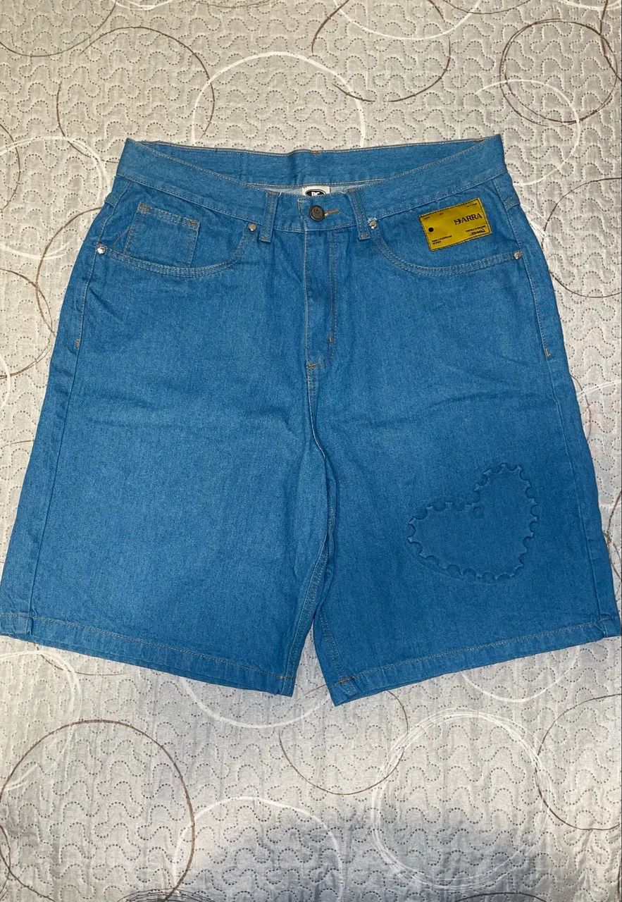 Bermuda Barra Crew jeans coração B azul