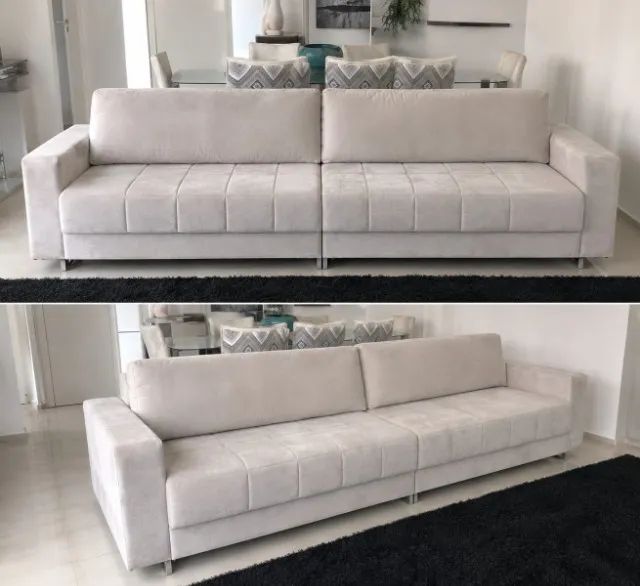 Sofá modular (2 módulos grandes), reto, estilo moderno/contemporâneo, com braços largos e 