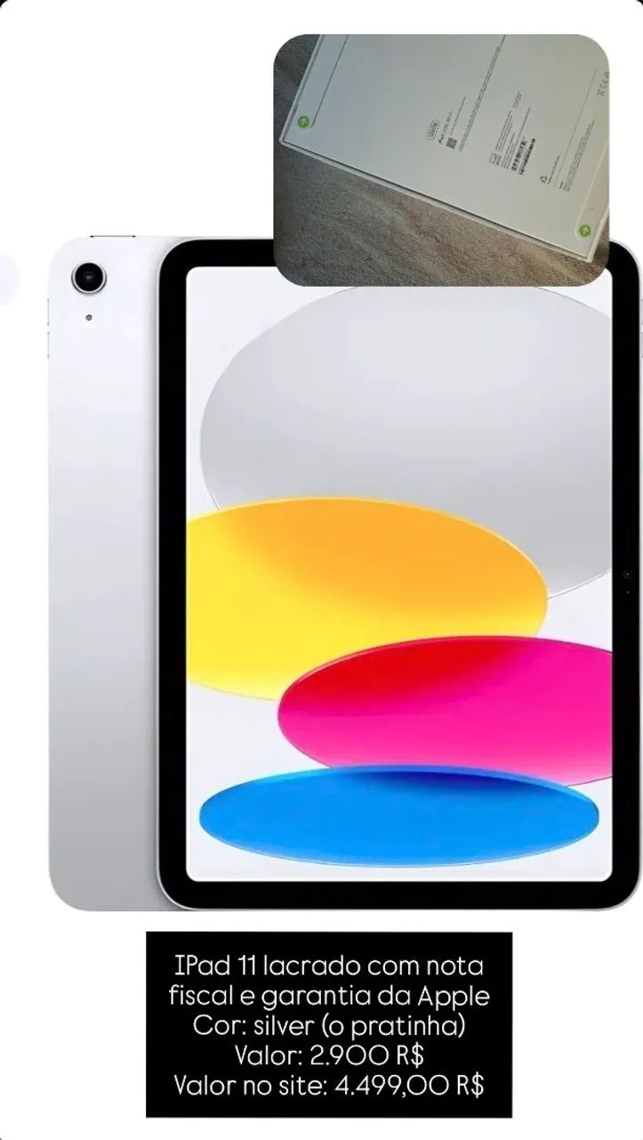 iPad A16 128 GB. Cor: Silver ( o pratinha) lacrado e garantia de 1