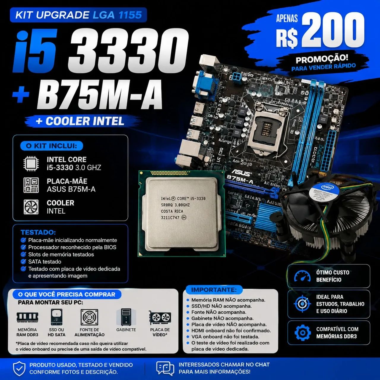 I5-3330 + B75M-A + COOLER - R$ 200 - Foto 4