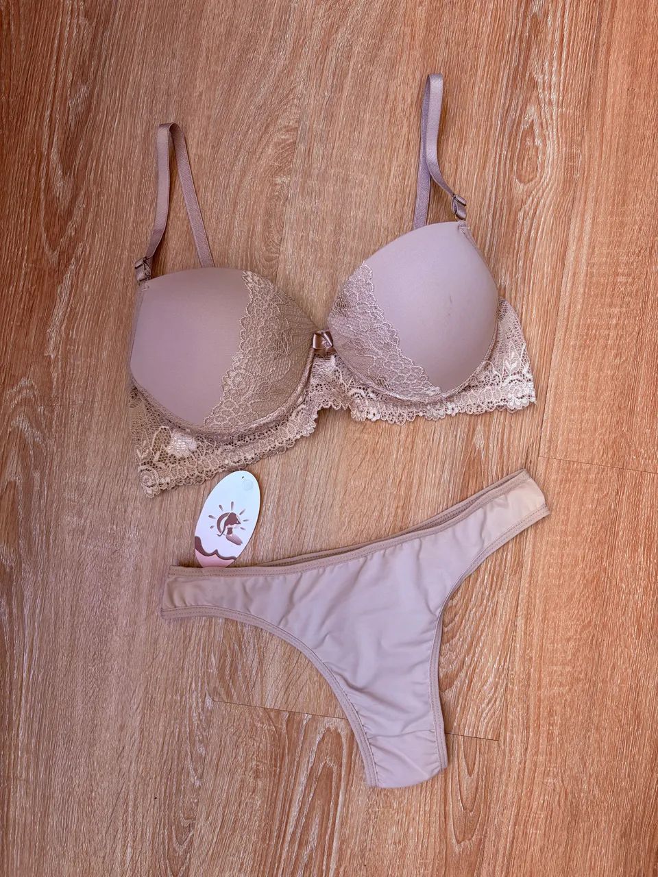 Conjunto de lingerie com renda, bege, tamanho G - Foto 2