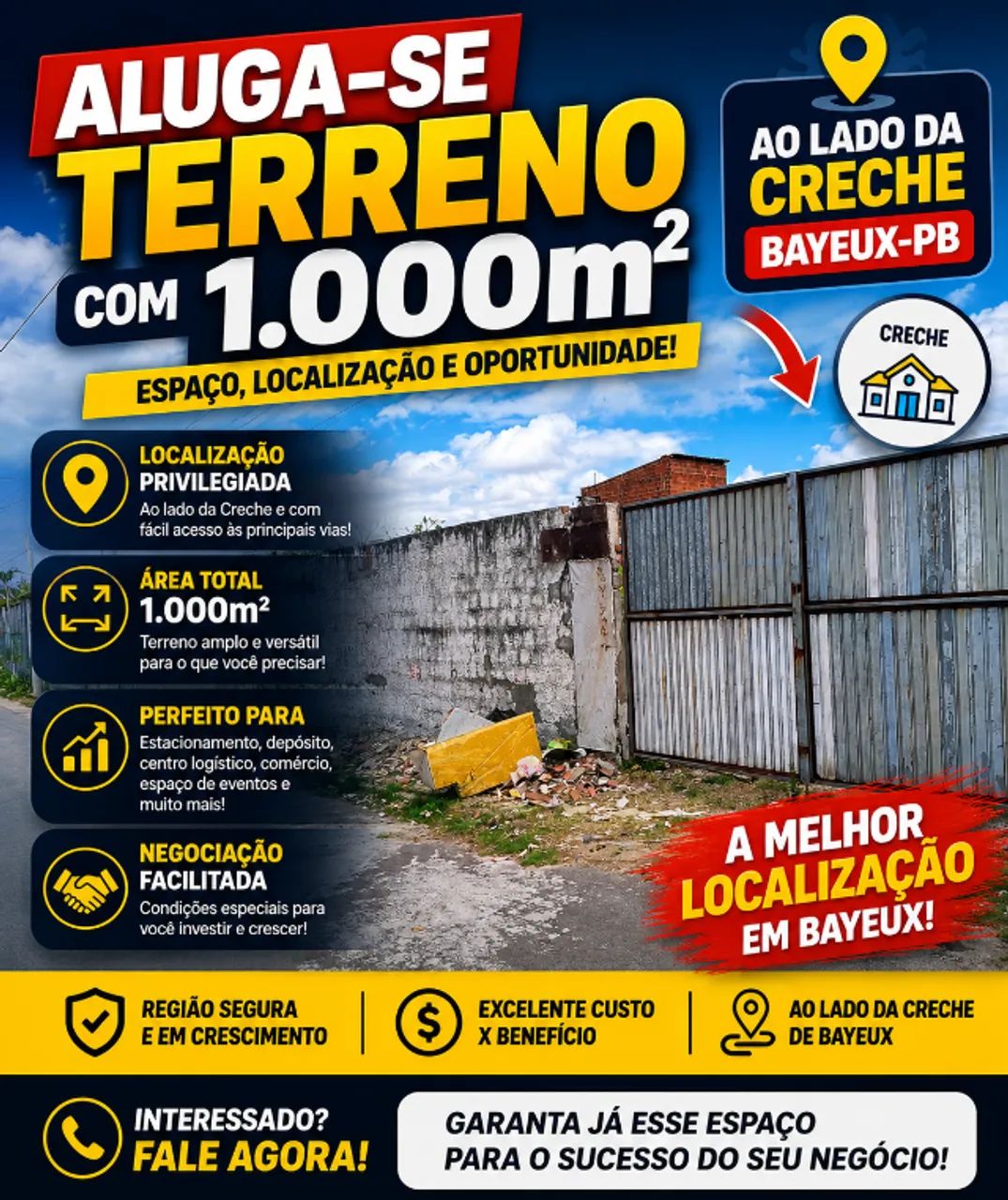 Terreno ao LADO DA NOVA CRECHE EM BAYEUX (ALUGA-SE)