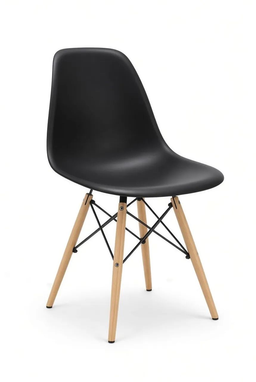Cadeira Eames DSW Preta Base Madeira - Design Clássico modelo Eiffel (estado excelente)