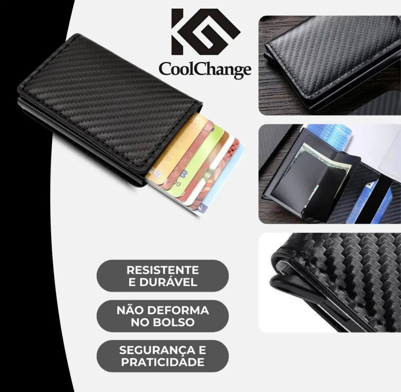 Carteira wallet proteção rfid fibra de carbono alumínio prata - Foto 2