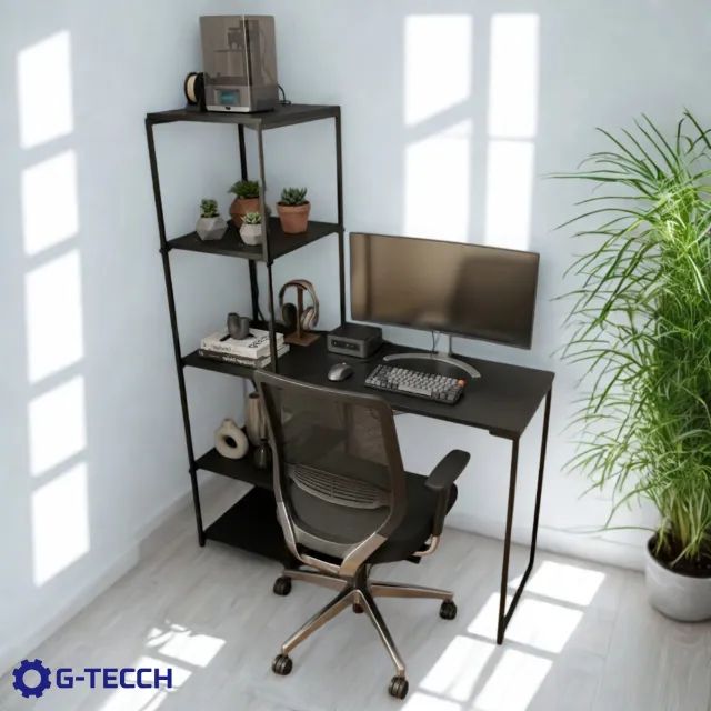 Mesa de Escritório Industrial NOVA com Estante para Computador Notebook de Estudo Multiuso