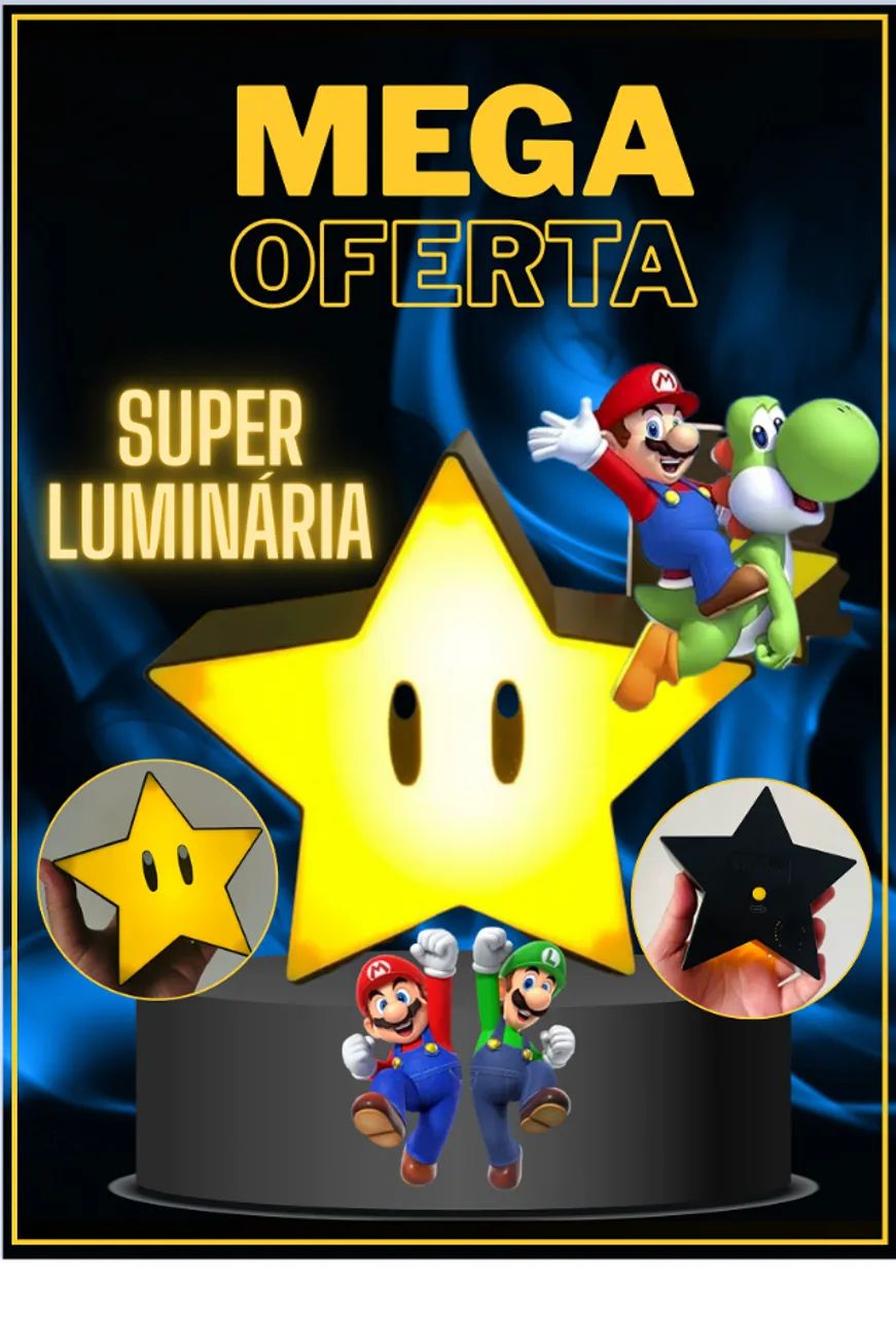 Luminaria Estrela do Mario Bros - Nintendo - Estrela com Luz e Com SOM - Star Light and So
