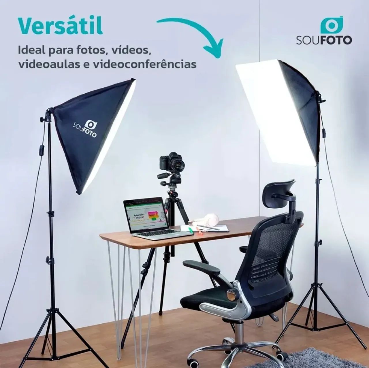Kit Luz Continua C/ Softbox Tripé e Bolsa para estúdio  - Foto 4
