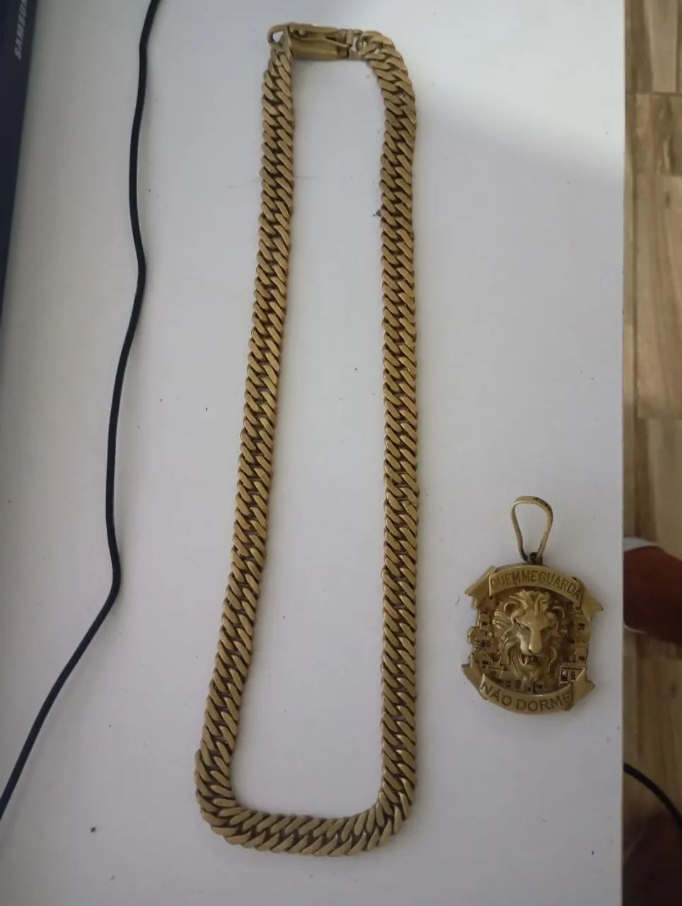 Corrente moeda antiga ,um por um com pingente,171g  - Foto 2
