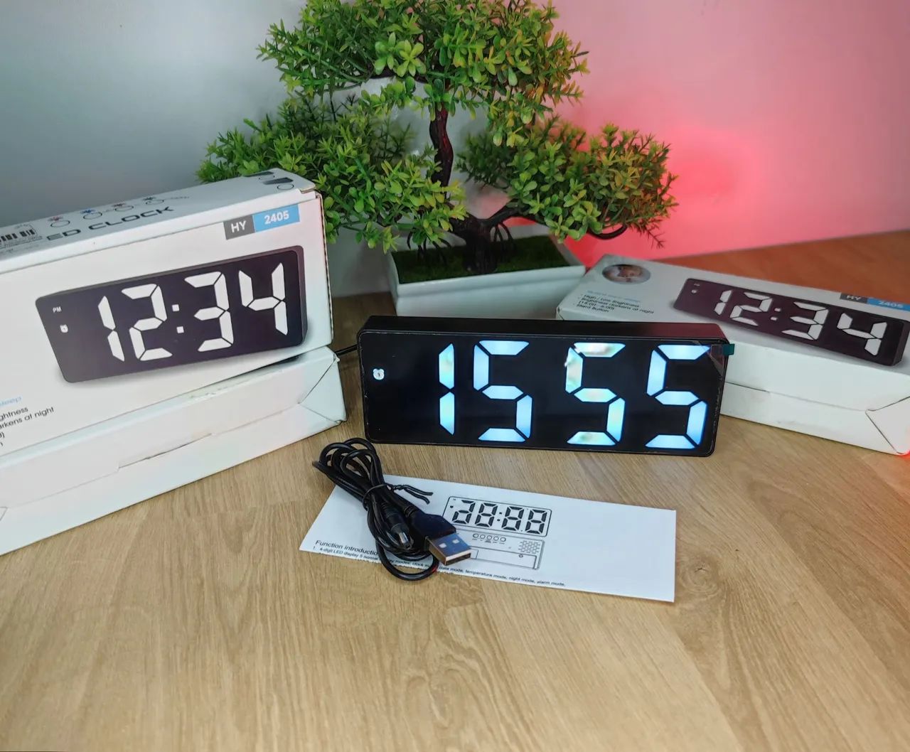 Digital LED Desk Clock with Alarm and Temperature Display