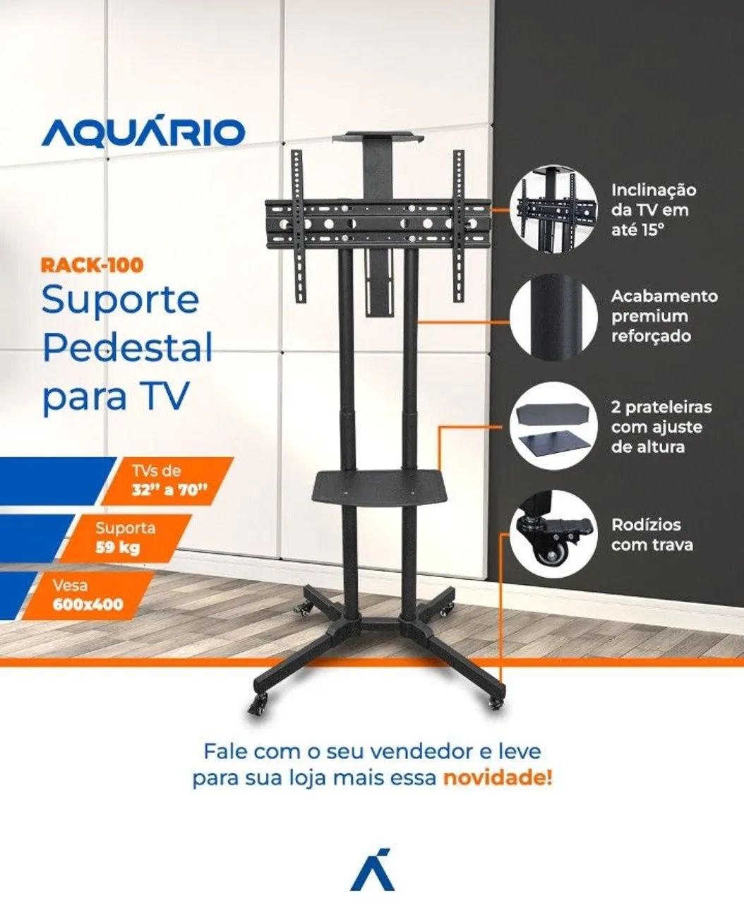 Pedestal com rodinhas para TVs de até 70 polegadas  - Foto 2