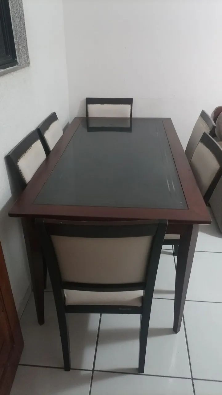 Mesa de madeira tampa de vidro  - Foto 4