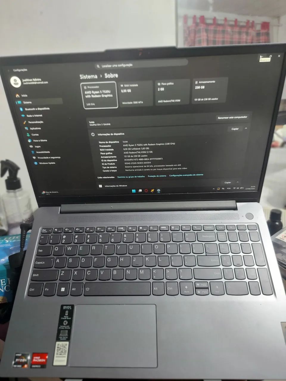 Notebook Ryzen 5 7520U Placa de vídeo 2Gbs - Foto 4