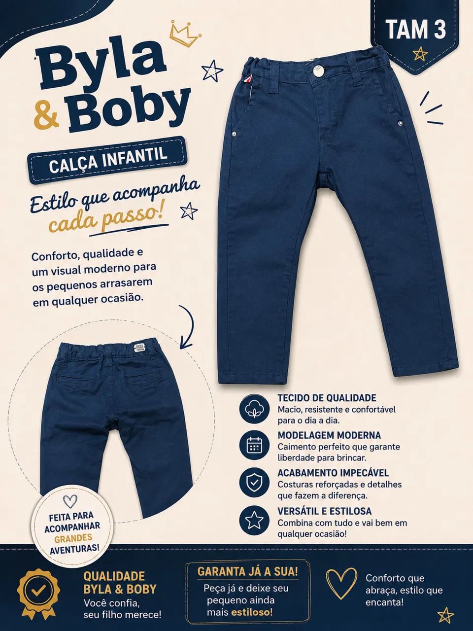 Calça de sarja infantil
