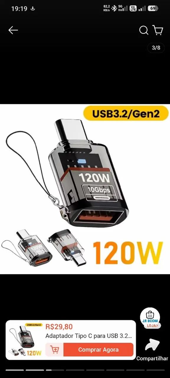Adaptador Otg 120w usb 3.2