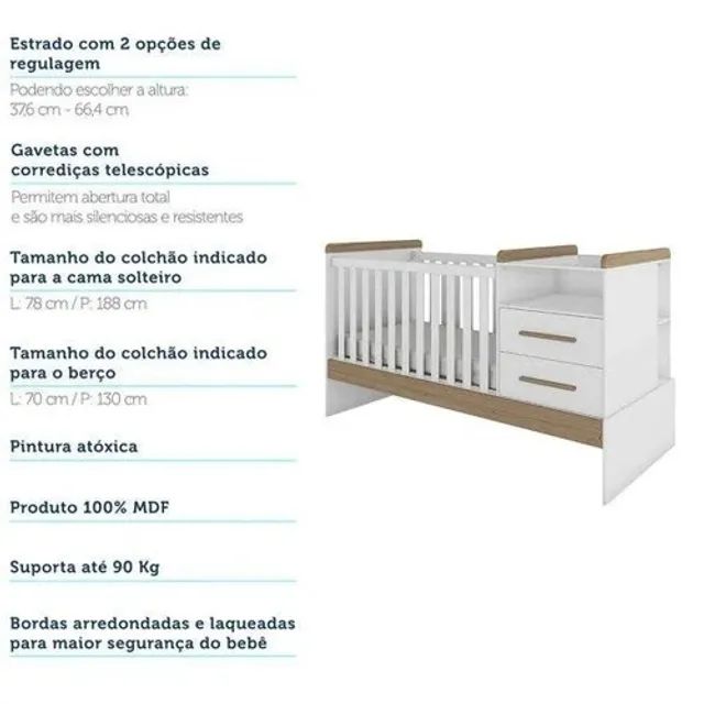 Berço 100% MDF Multifuncional Americana 6 em 1. São Produtos Novos Direto da Fábrica! - Foto 5