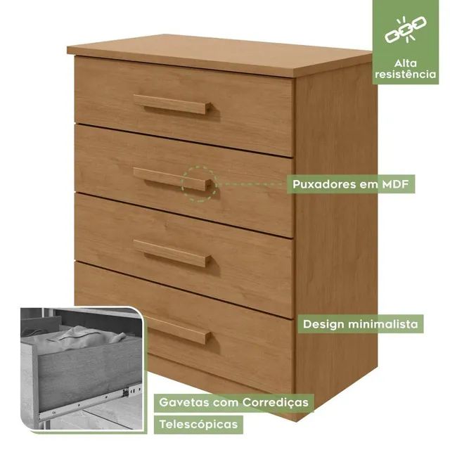Comodac4 gavetas rustico puchador em MDF  - Foto 4