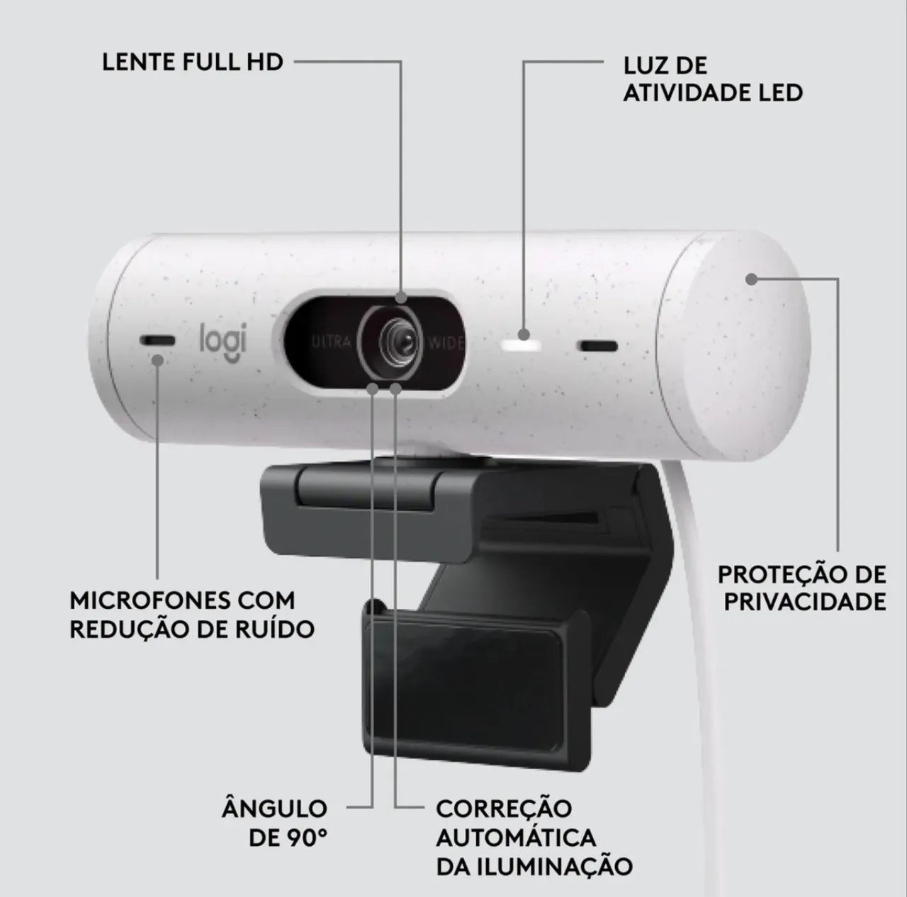 Webcam Full HD Logitech Brio 500 - Branco - Foto 3