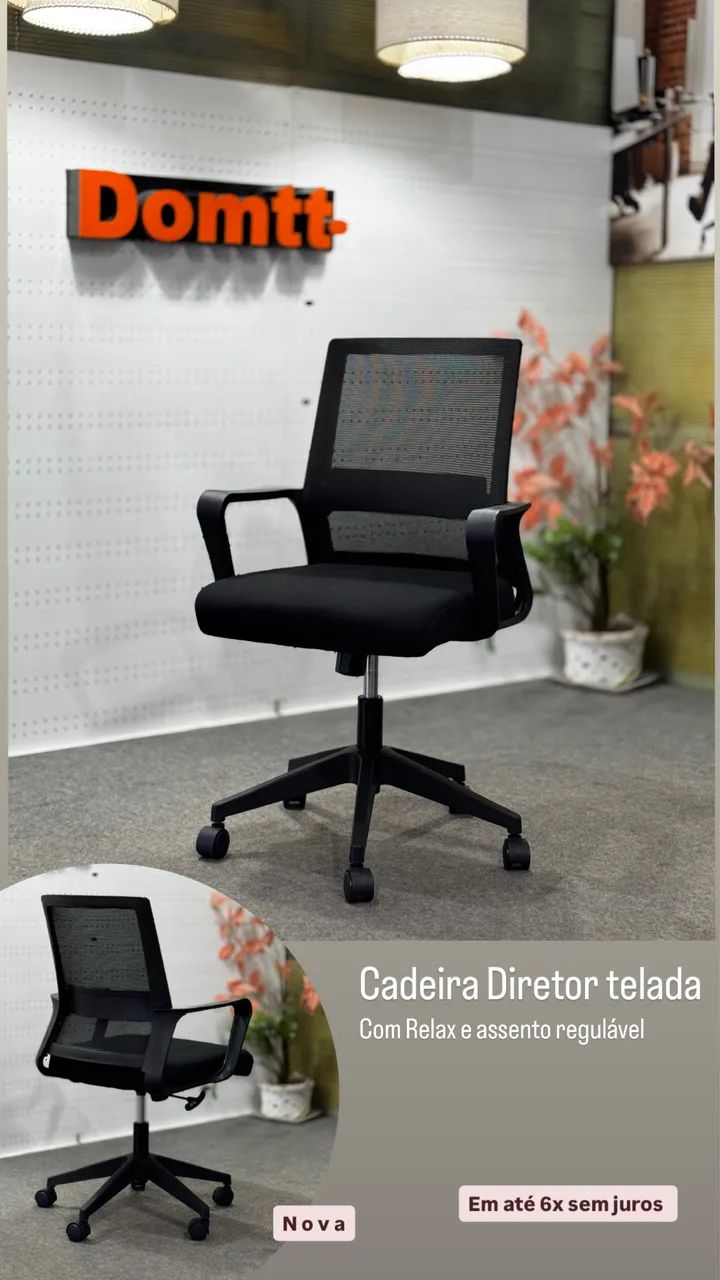 Cadeira Diretor telada Com Relax e assento regulável-Em até 6x sem juros 