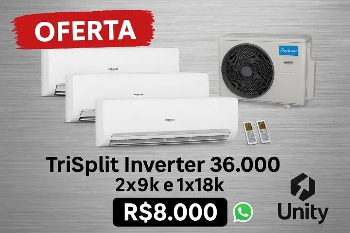 Midea Inverter Tri Split 36.000 com 2 evaps de 9.000 e 1 de 18.000 Btus 
