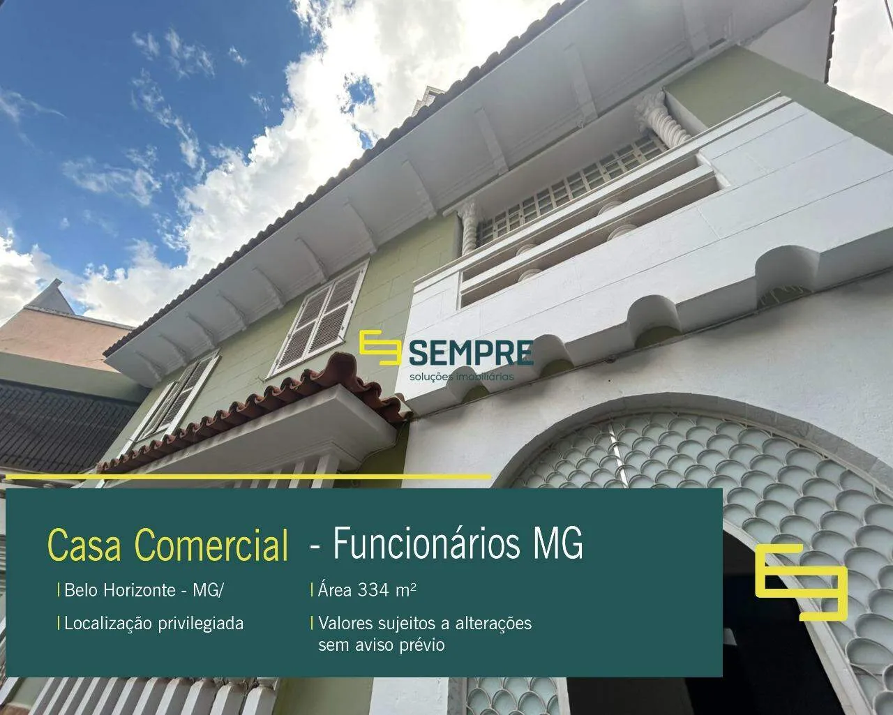 Aluguel de casa comercial no Funcionários em BH