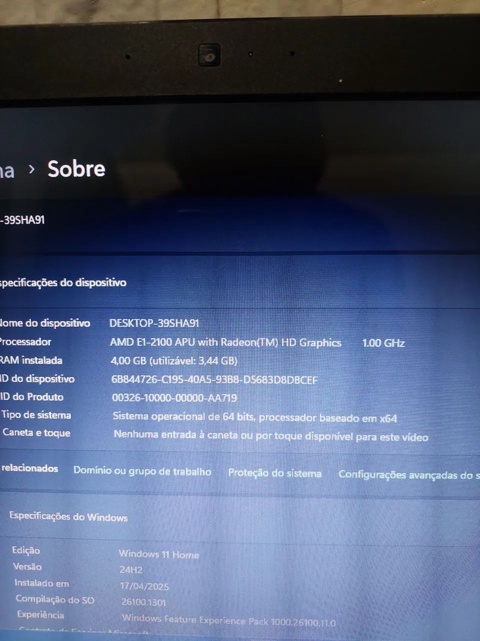 NOTEBOOK ASUS AMD E1 SSD 220GB<br>4GB RAM<br>BATERIA SO FUNCIONA NA TOMADA<br> *  - Foto 3