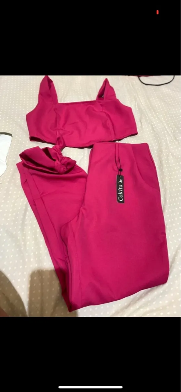 Conjunto cropped e calça pink Cokita