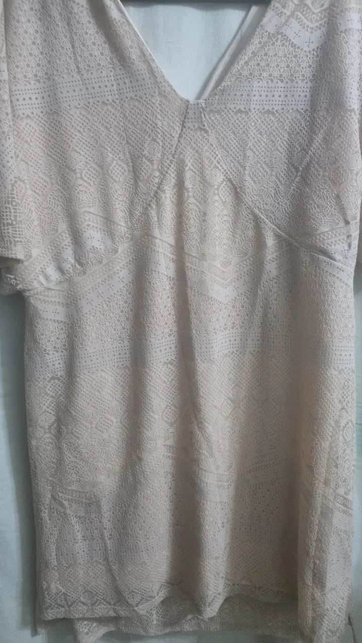 Vestido bege de malha  renda 48  - Foto 3