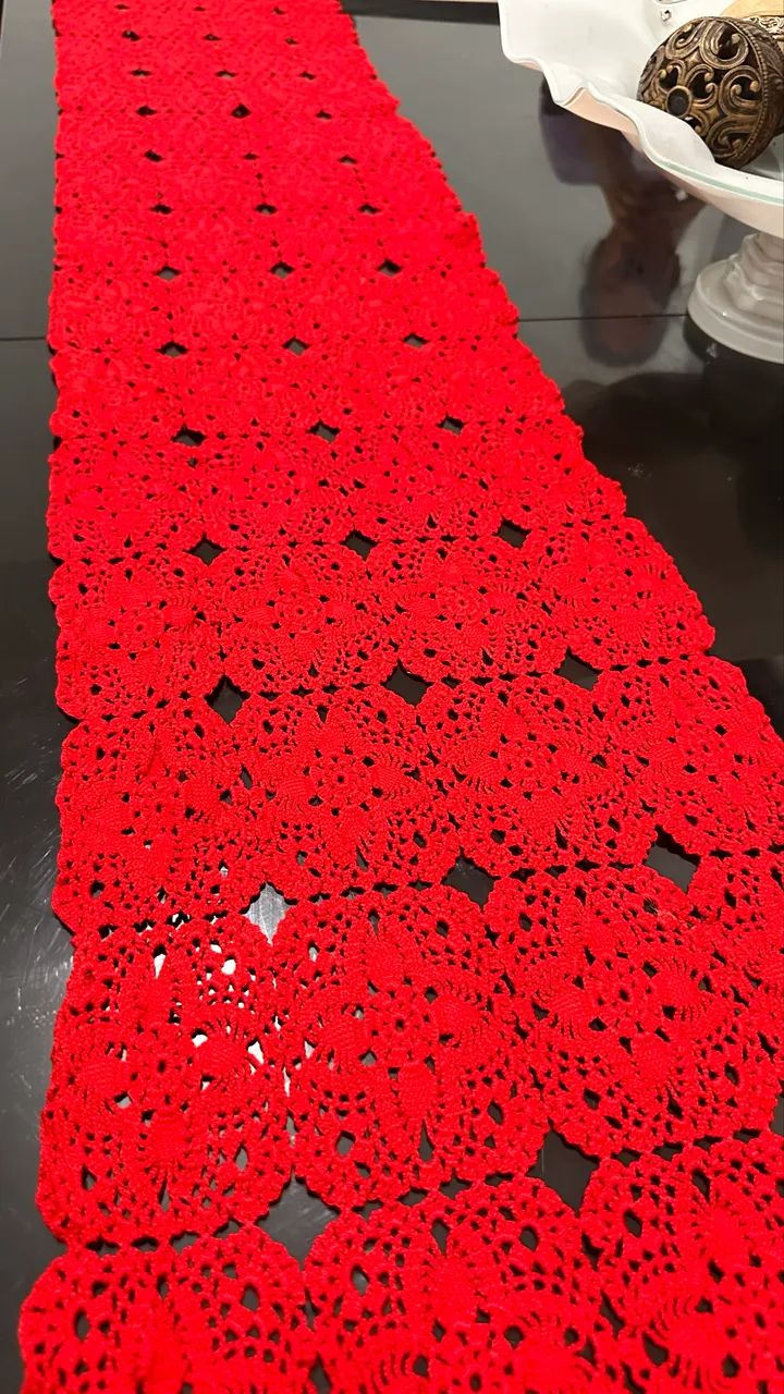 Passadeira de crochê vermelha  - Foto 3