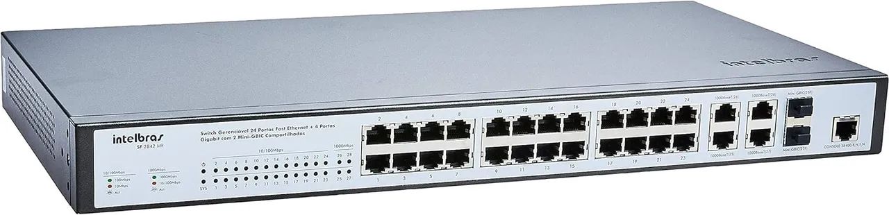 SF 2842 mr Switch Gerenciável 24 portas Fast Ethernet +4 Gigabit 10/100/1000 Intelbras 