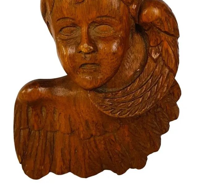 ARTE POPULAR Mineira Escultura parede esculpido Madeira clara representando Querubim asas - Foto 4