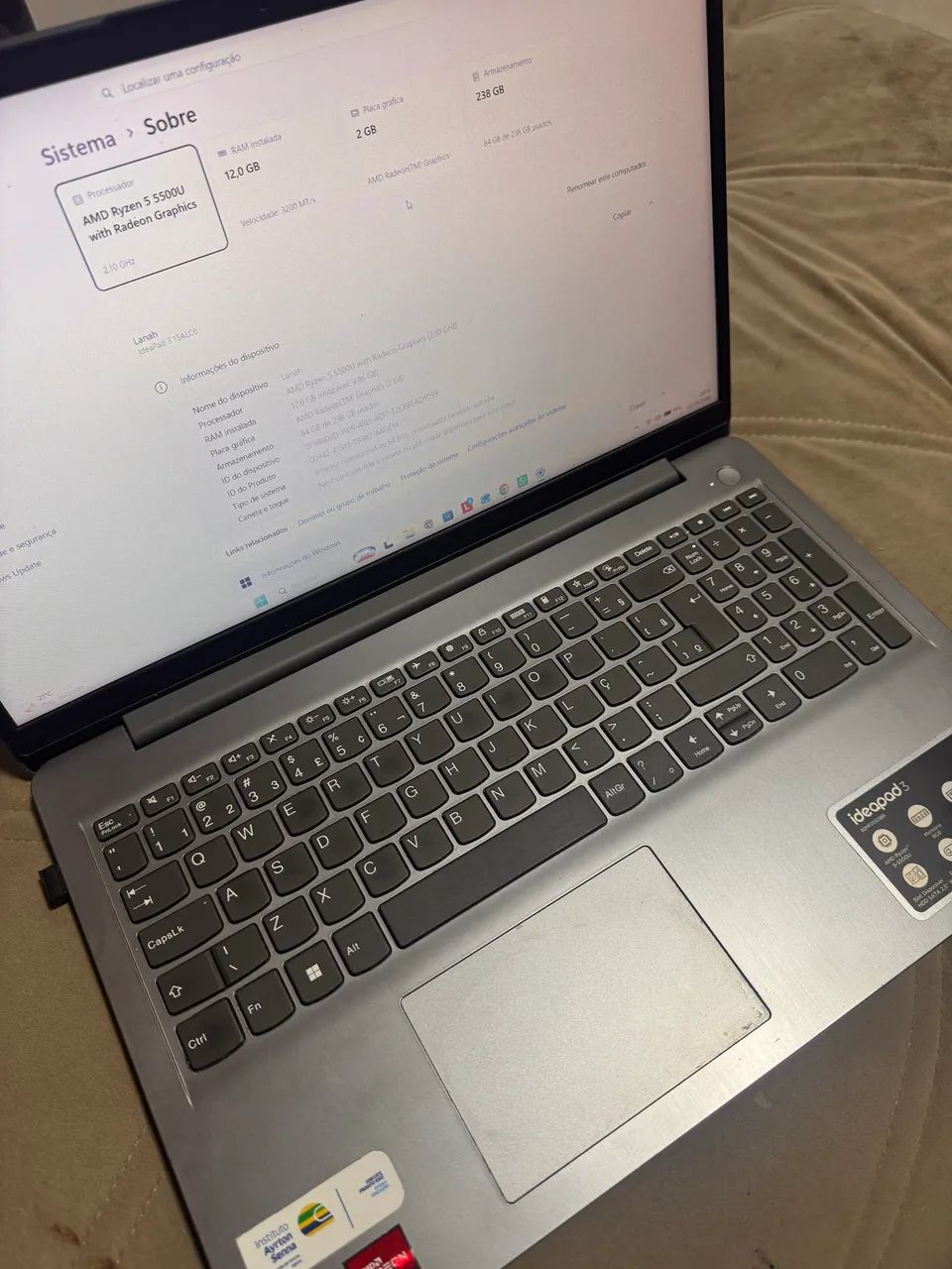 Notebook Lenovo idepad3 Rayzen 5 12gb RAM 256gb ssd