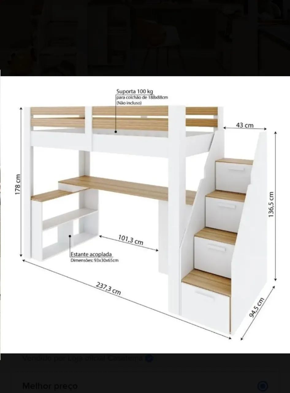 Cama alta infantil com escada  - Foto 4