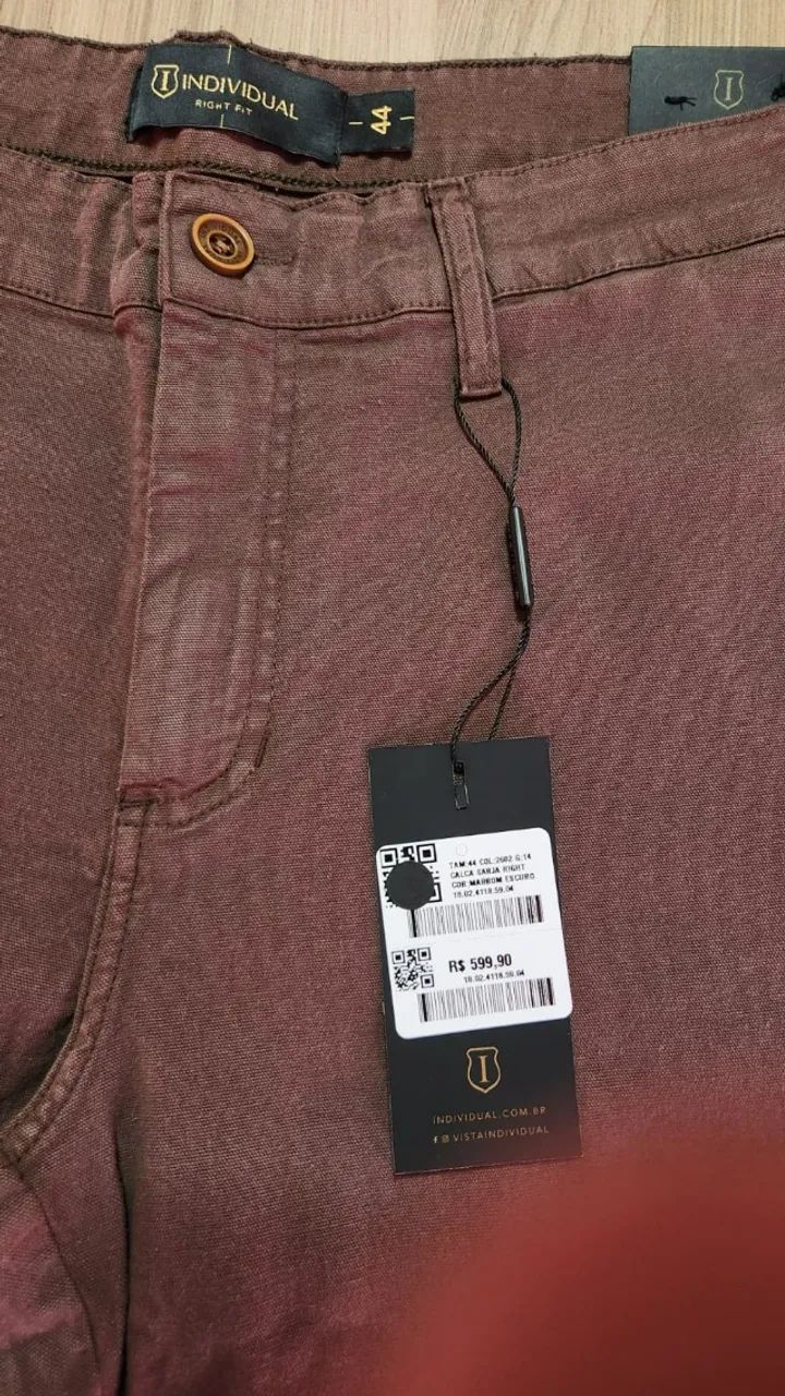 Calça Cargo Masculina INDIVIDUAL Original | Sarja Marrom | Tam 44 - Foto 3