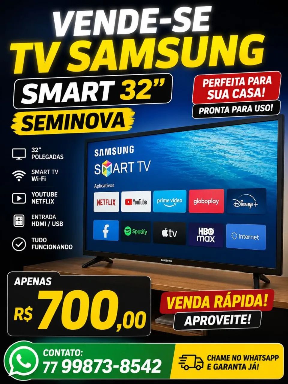TELEVISÃO SMART SAMSUNG 32 POLEGADAS