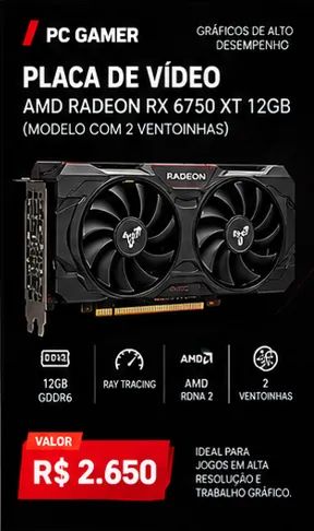 Placa de Video AMD RADEON RX6750XT 12GB