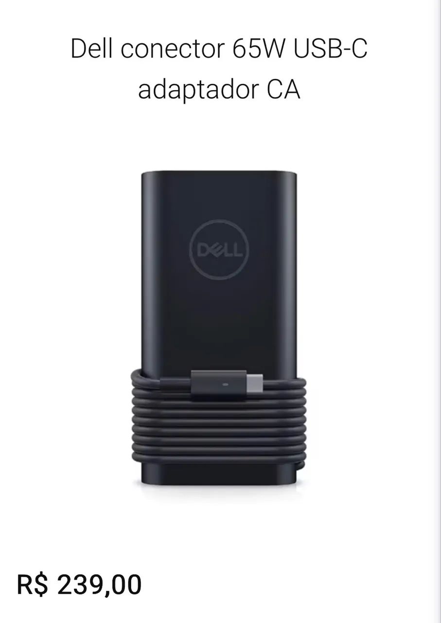 Carregador notebook Dell conector 65W USB-C adaptador CA