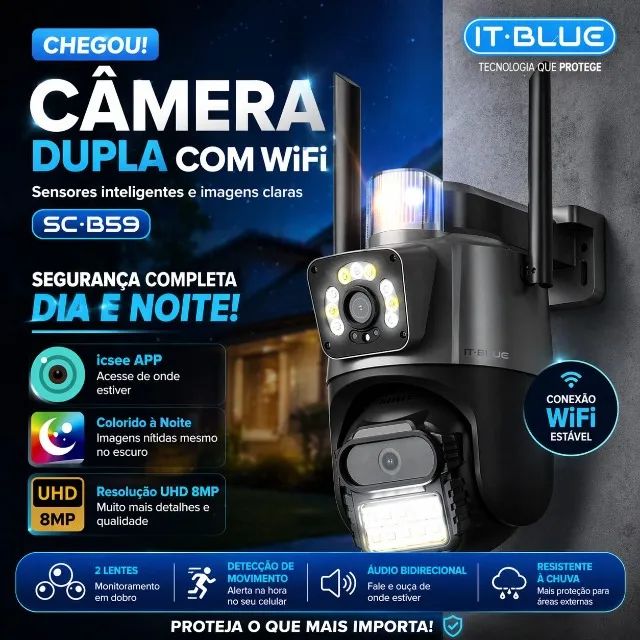 Câmera IP dupla com Wi-Fi Sirene alarme preta - Foto 2