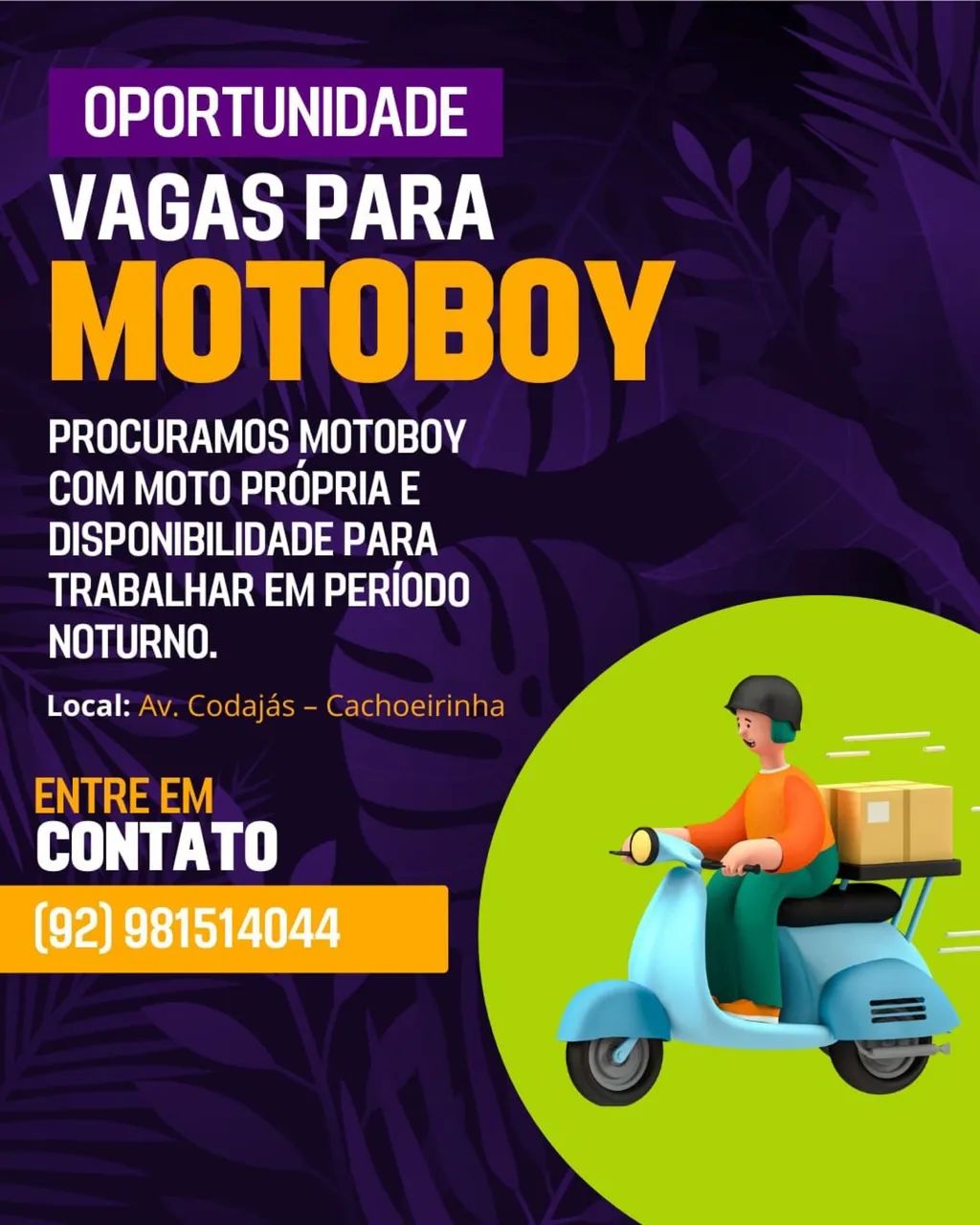 Entregador para zona sul 