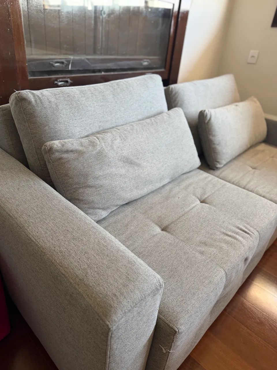 Sofá luxo de linho reclinável cama cinza  - Foto 2