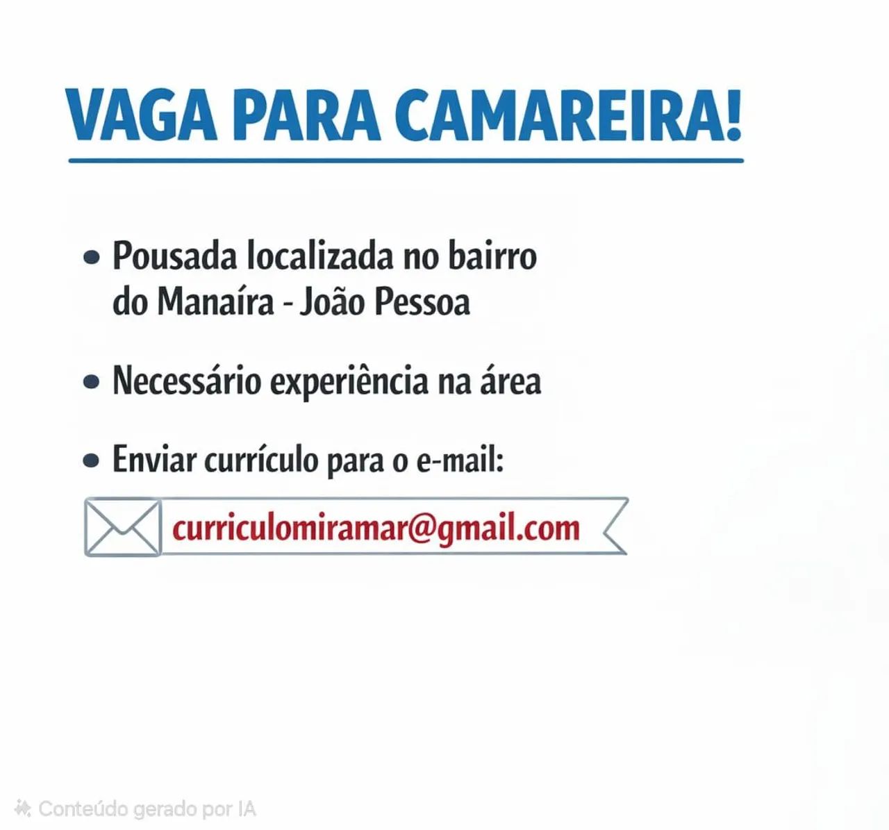 Vaga de camareira 