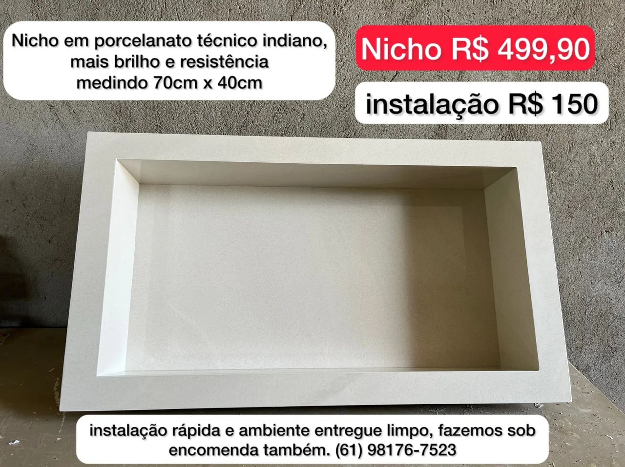 nicho para banheiro 70cm x 40cm