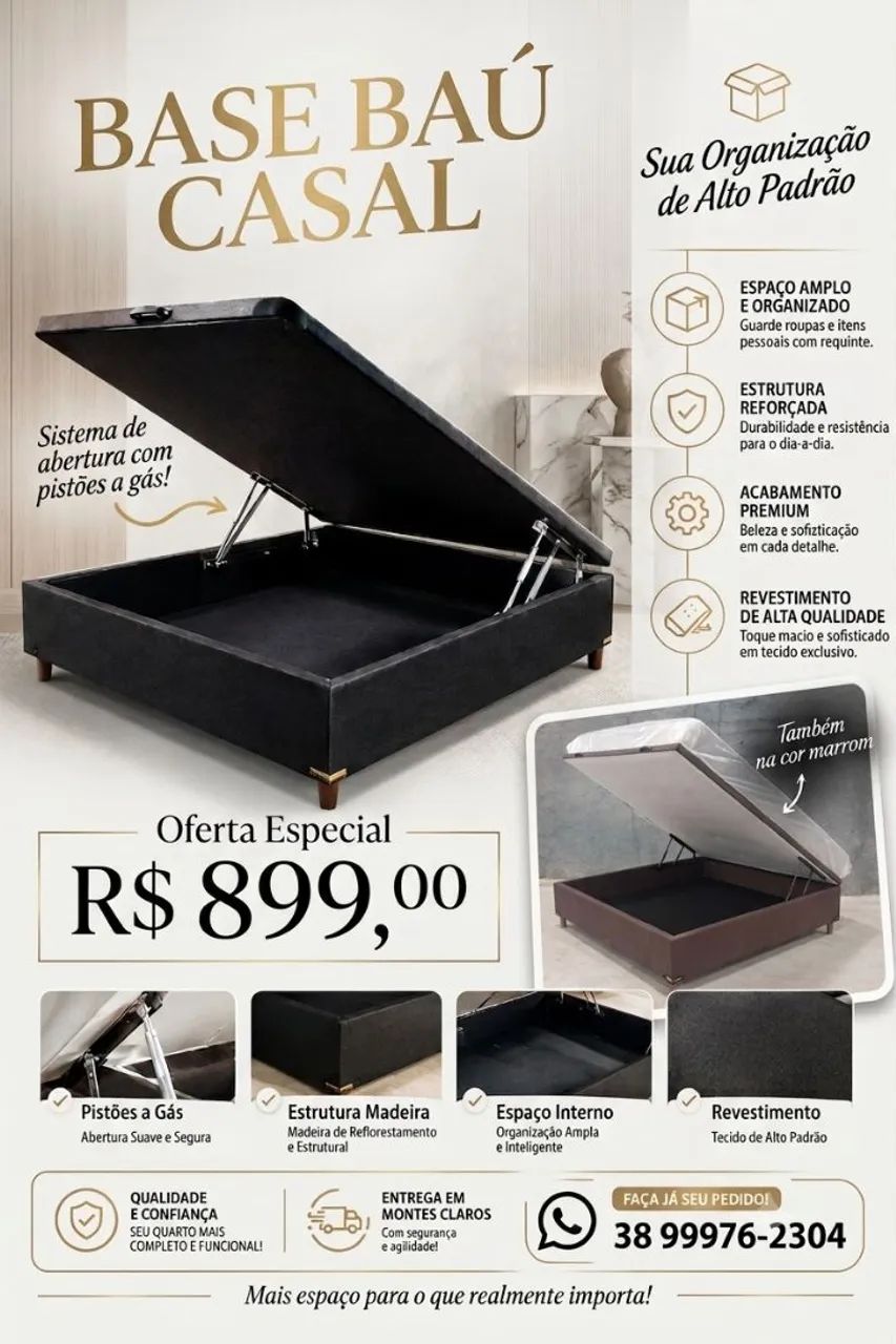 ?Ganhe Espaço no Quarto!? Base Baú Casal