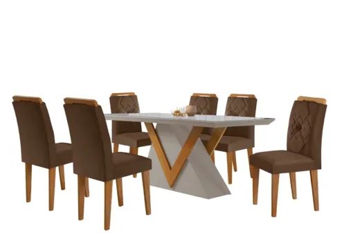 Mesa de Jantar Elegante com Tampo de Vidro + 8 Cadeiras no Marrom - Foto 2