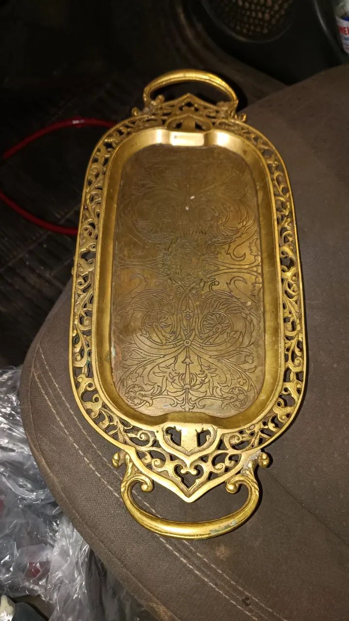 Bandeja ovalada metal tipo Bronze (antiguidade) - Foto 2