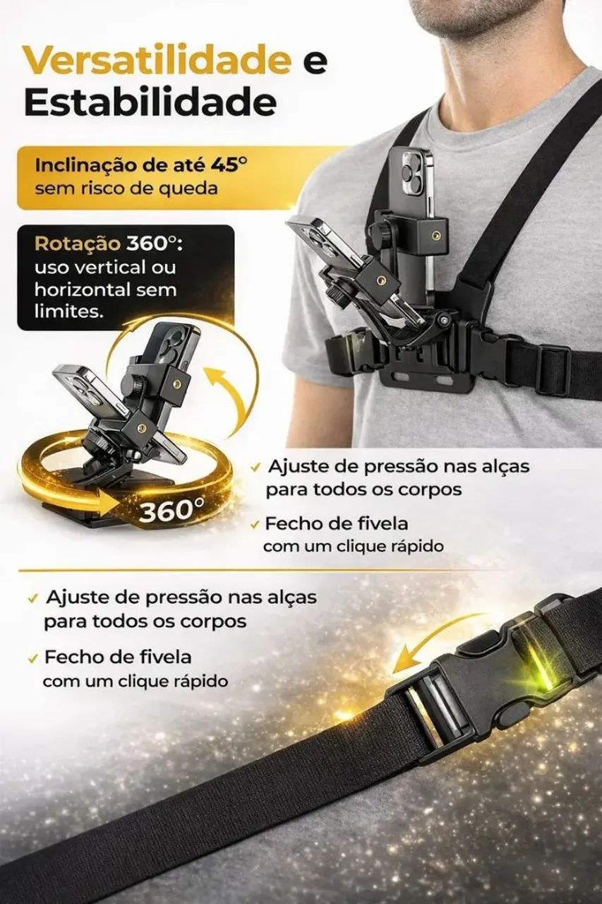 Suporte peitoral para camera Gopro e celular - Foto 4