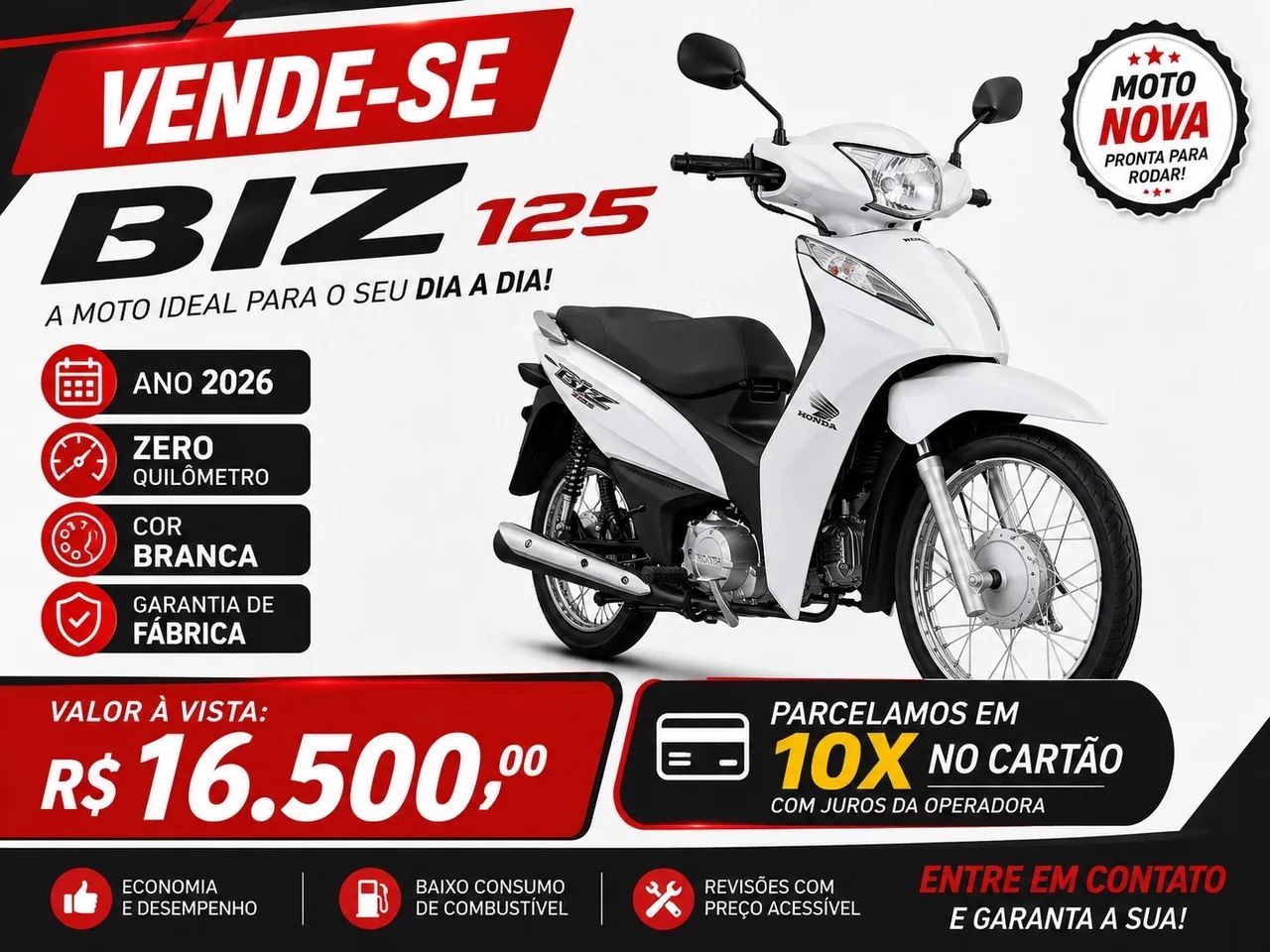 Moto nova com capacete branco 
