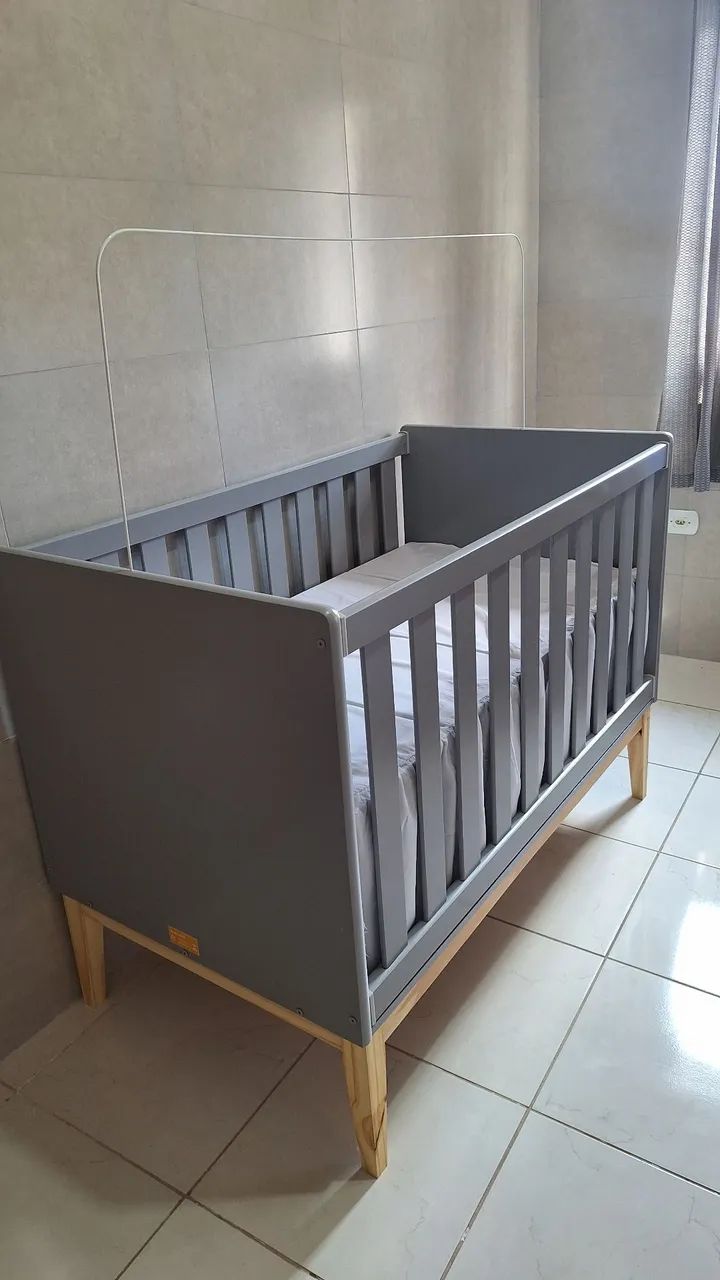 Berço Americano Cinza 2x1 (Mini Cama) - Foto 3