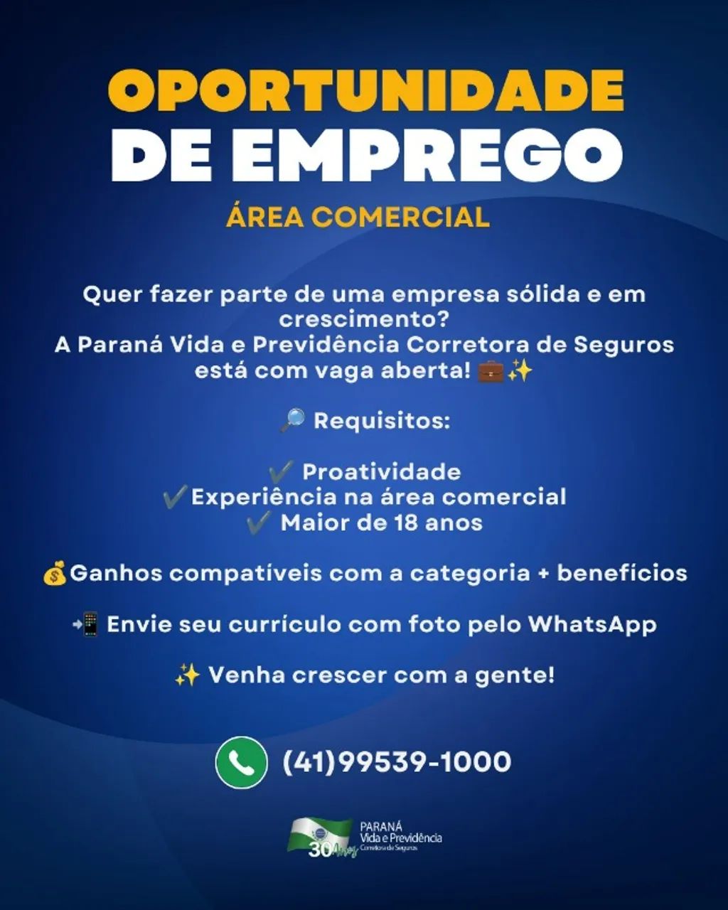 OPORTUNIDADE DE EMPREGO NA REGIÃO DE MARINGÁ - PR